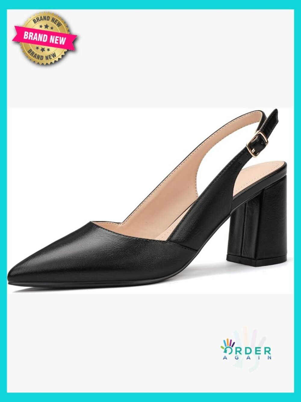 Chunky Low Heel Slingback Pumps Pointed Toe Dress Shoes Block Heel Comfortable